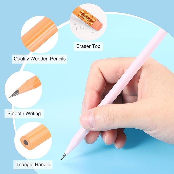 PATIKIL Round Pencils, 12 Pcs Triangle HB Graphite Pencil Wooden Pencils with Eraser for Classroom Office Writing Drawing Supplies, Orange