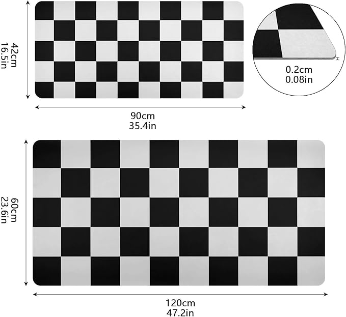 Mouse Pad Desk Mat Leather Desk Pad Large Gaming Desk Cover Protector Mat for Keyboard Computer Laptop Office Waterproof 35.4 x 16.5 Inch Checkered Black and White