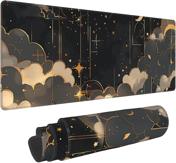 Pink Black Clouds Celestial Gaming Mouse Mat Extended Large XL Mouse Pad Desk Mat Non-Slip Rubber Mice Pads Stitched Edges for Office and Home,31.5 X 11.8 X 0.12 Inches