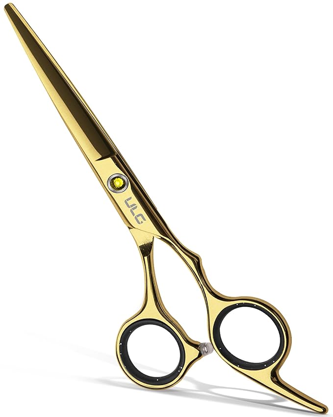 Hair Cutting Scissors, ULG Hair Shears 6.5 inch Hairdressing Hair Scissor, Salon Razor Edge Hair Cutting Shears, Japanese Stainless Steel Haircut Scissors with Detachable Finger Gold