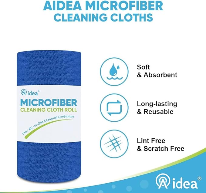 AIDEA Microfiber Cleaning Cloth 330 Sheets 6 Roll, Microfiber Towels for Cars, Shop Rags Washable, Cleaning Rags Reusable Paper Towels for Automotive, House, Cleaning Supplies 11×9" Dark Blue