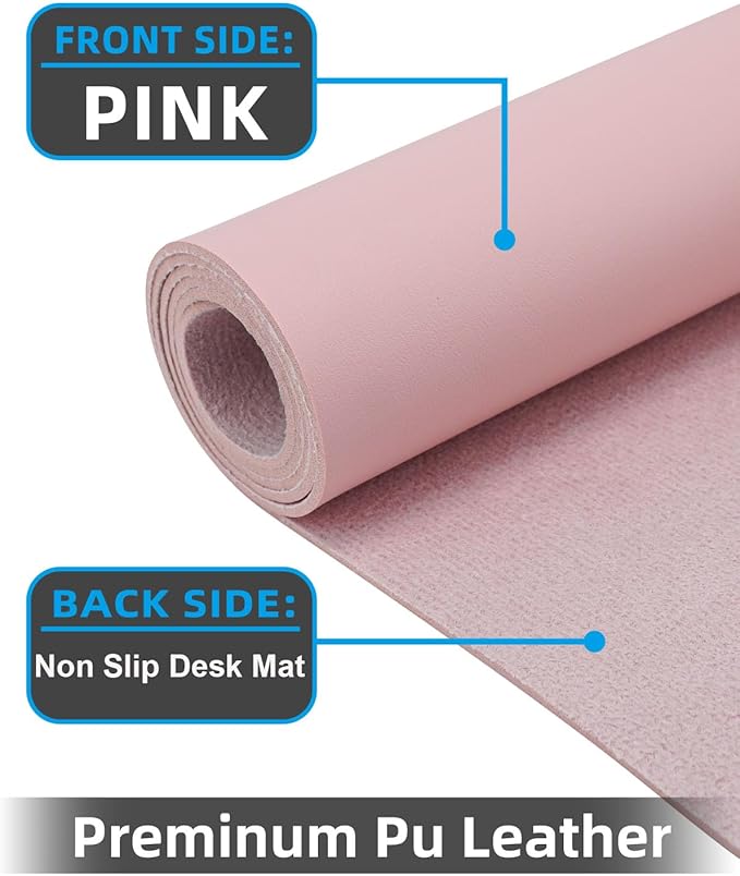 Pink Leather Desk Mat, Large Mouse Pad & Laptop Mat for Office & Home (23.6"x13.8")