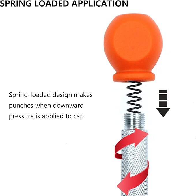 2-Pieces Automatic Center Punch, 5 Inch Adjustable Impact Hole Punch Metal Punch, Spring Loaded Center Punch Tool with Palm Cushion Cap for Wood Metal Leather