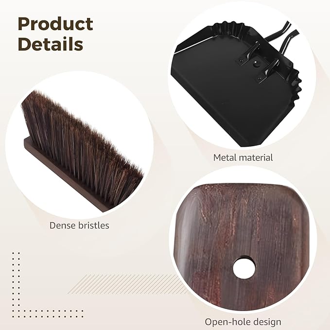 12 inch Stainless Steel Dustpan and Broom Combo, Heavy Duty Household Cleaning Tool, Outdoor Patio