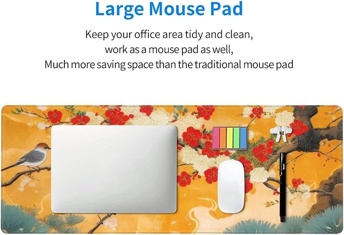 Gaming Mouse Pad, Large Non-Slip Rubber Base Mousepad, Keyboard Mouse Mat, Desk Pad with Stitched Edges, 31.5x11.8inch,Birds Tree