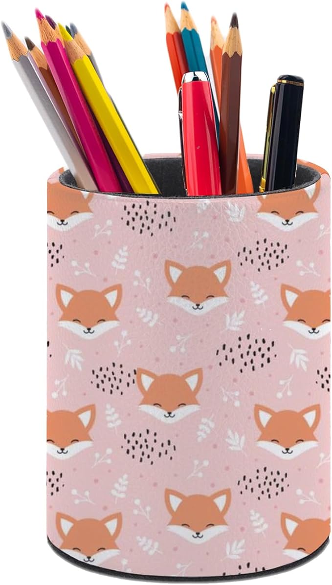 Cute Fox Pen Holder Pencil Organizer Cute Pencil Cup Desk Decor Makeup Brush Holder PU Multifunctional Office Suppliesfor Home Classroom School
