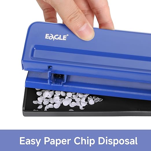 Eagle 3 Hole Punch, Desktop Heavy Duty Paper Puncher,12 Sheet Punching Capacity, All-Metal Construction(Blue)