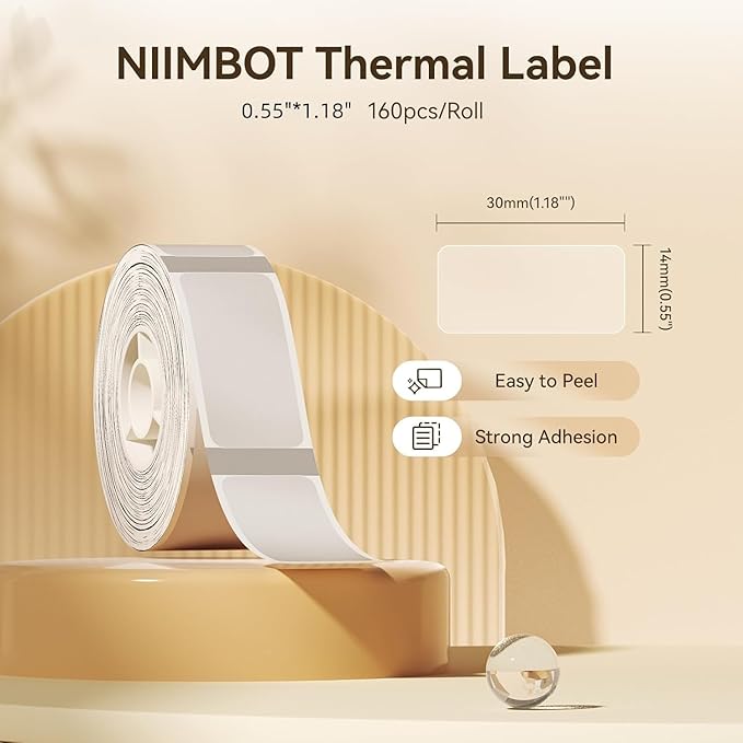 NIIMBOT Thermal Label Maker Paper 0.55"×1.18" Stickers Waterproof Tear-Resistant Self-Adhesive Replacement for D11/D110 Label Printer Office&Home 210 Labels/Roll (Transparent)