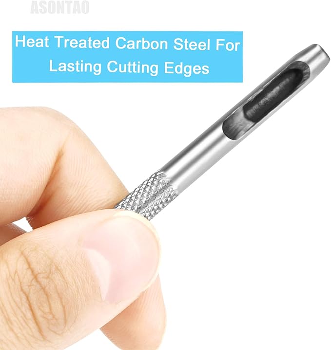 6PCS Hollow Leather Hole Punch Set (1.5mm-4mm) for Belts, Watch Bands, Leather Craft, Round Hole Punch Tool for Belt, DIY, Leatherworking, Repair Tools -ASONTAO