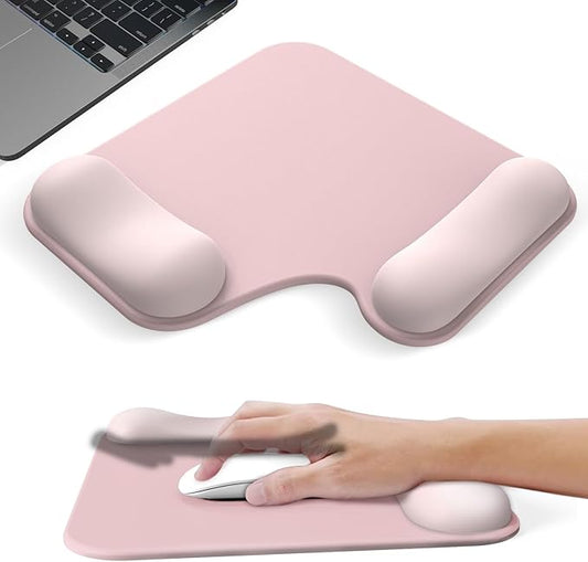 Ergonomic Mouse Pad with Gel Wrist Rest (1" & 1.2" Dual Height) - Cute Mouse Pads Compact Mousepad Desk Mat Office, Gaming & Carpal Tunnel Relief | Non-Slip Rubber Base Pale Pink
