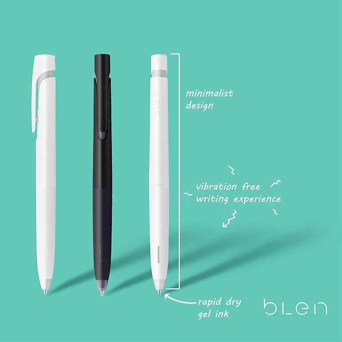 Zebra Pen bLen Gel Pens 0.7mm Medium Point Black Ink 6-Pack With 4 Refills, Smooth Fast-Drying Ink, Vibration-Free Writing Experience, Rubber Grip, Low-Profile Clip (41416)