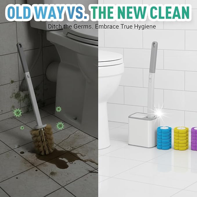 Disposable Toilet Brush, Toilet Brush Holder, Compact Wall Mounted DisposableToilet Cleaning System for Modern Bathrooms, Hygienic Toilet Cleaner for Families (White)