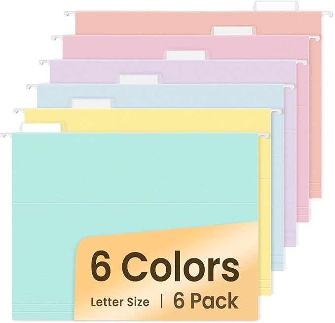 SUNEE 6 Pack Hanging File Folders,Hanging File Folders Letter Size with 1/5-cut Tabs, Assorted Macaron Colors Folders,Stay Organized for Your Home and Office Bulk File and Documents