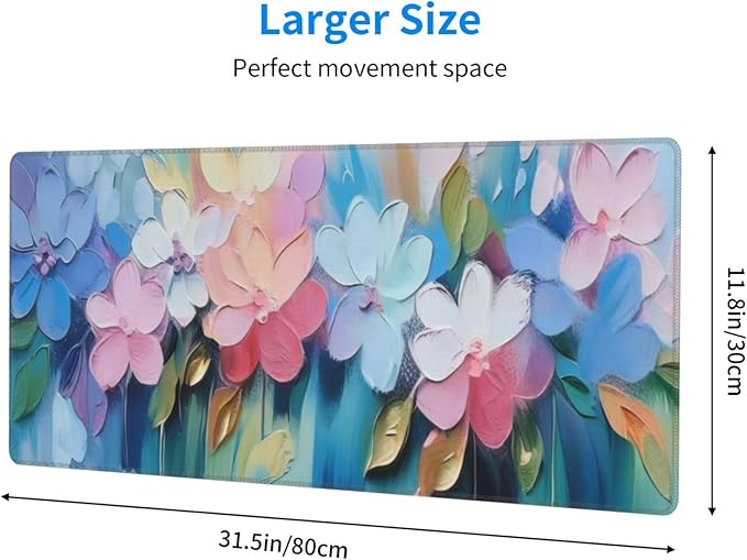 Gaming Mouse Pad, Large Non-Slip Rubber Base Mousepad, Keyboard Mouse Mat, Desk Pad with Stitched Edges, 31.5x11.8inch, Oil Flower