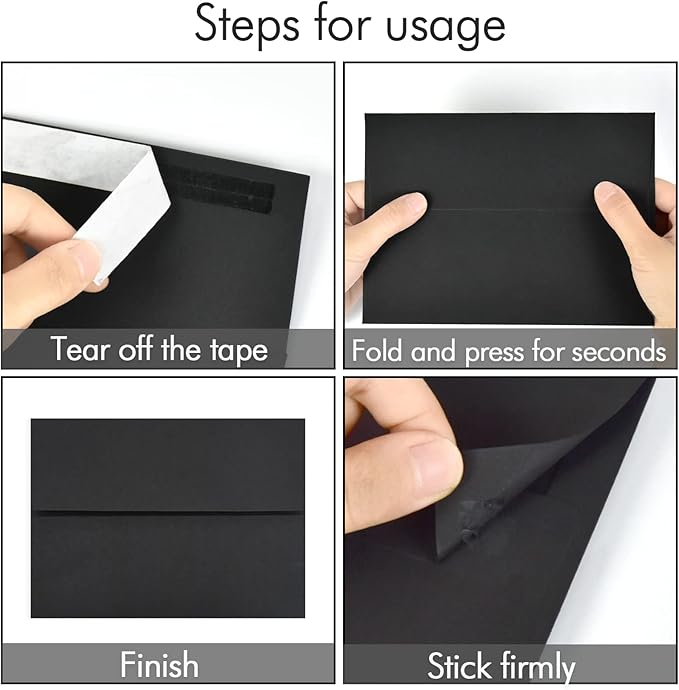 100 Pack A2 Black Envelopes Self Sealing Adhesive Perfect for Weddings, RSVP, Invitations, Baby Shower,Greeting Cards,Announcements, Thank You Notes| A2(4.375 x5.75 Inches)