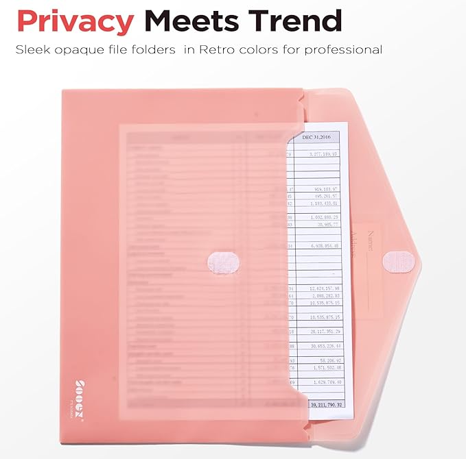 Sooez 40 Pack Plastic Envelopes, Plastic File Folder, Folders for Documents Retro Colors, Super Heavyweight Document Holder, Storage Pouches, File Envelopes for School Office Supplies