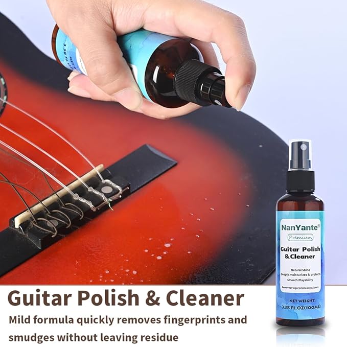 Guitar Cleaning Care Kit | 100ml Polish&Cleaner + 100ml Lemon Oil + 80ml Rust Prevention Oil | All-in-One Guitar Care Bundle with Free Microfiber Cloth | Pro-Grade Cleaning & Protection