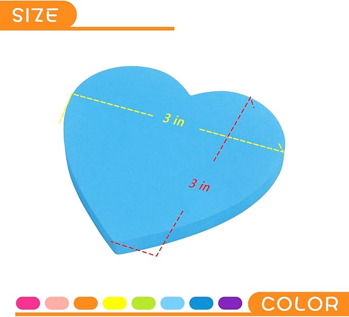SIMONA Heart Shape Sticky Notes 8 Color Bright Colorful Sticky Pad 75 Sheets/Pad Self-Sticky Note Pads