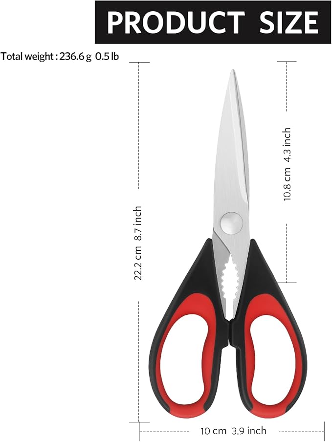 Kitchen Scissors, Stainless Steel Blades, Soft Grip, Multi-Purpose Heavy Duty Kitchen Scissors Set, Black/Grey, 2 Piece Set
