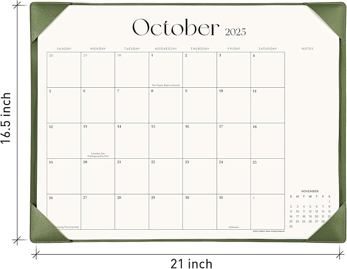 Simplified Desk Calendar 2025-2026 with Desktop Mat, Cabbrix Large Desk Pad Calendar 21" x 16-1/2" Runs From July 2025 to December 2026, Desk Blotter Calendar for Home School and Office (Mint Green)