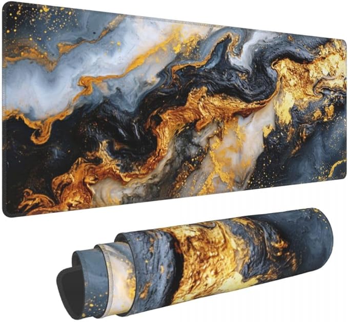 Marble Mouse pad,Office Desk Mat 31.5"×11.8" Large Gaming Mouse Pad,Durable Extended Computer Mouse Pad,Waterproof Thick Big Mouse Pads with Non-Slip Rubber Base Office Home Black Gold Marble