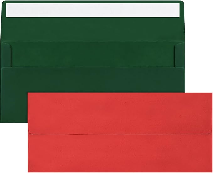100 Pcs #10 Business Envelopes, 50 Pcs Red and 50 Pcs Dark Green Standard Envelopes Self Seal, Letter Size Mailing Envelopes for Christmas Birthday Graduation Wedding, 4 1/8 x 9 1/2 Inch