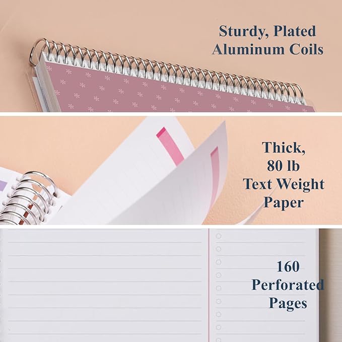 Erin Condren 7” x 9” Productivity Spiral Notebook, Lines & Checklist Layout with 80 Lb. Paper, Canvas Asterisk Cover, 160 Productivity Notebook Pages, Platinum Coil, Stickers Included