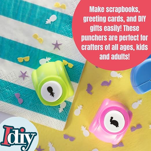 Scrapbook Paper Punchers 12 Unique Tropical Vacation Beach Hole Punchers-Scrapbooking Supplies Kit & Accessories, DIY Card Making, Summer Camp Arts & Crafts, School Projects for Kid & Adult, Gift