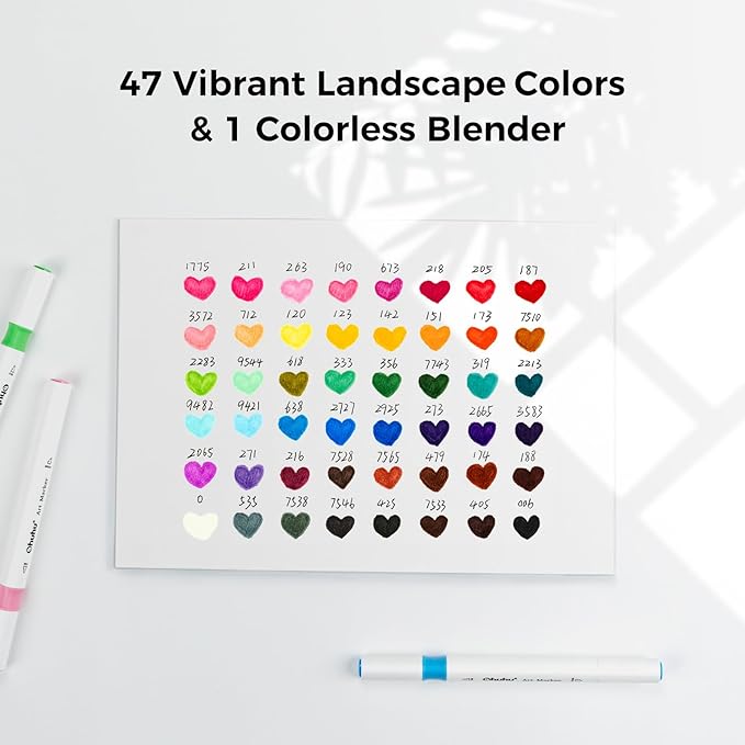 Ohuhu Brush Markers Alcohol Based: Double Tipped Art Sketch Drawing Marker for Artists Adults Beginners Coloring Landscape Architectural Design - Brush& Chisel - 48-color w/Marker Storage Case