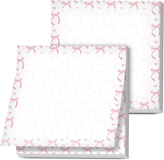Sticky Notes, 2 Pads, 3x3 inches, Cute Colorful Fun Self-Stick Note Pads, Easy Post, Strong Adhesive Notepad Pink Ribbon Bows