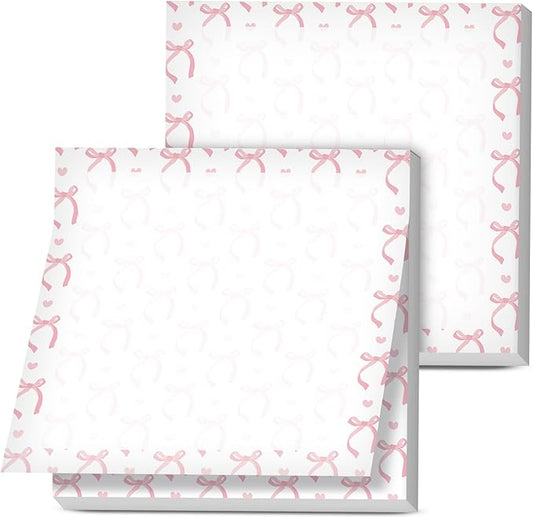 Sticky Notes, 2 Pads, 3x3 inches, Cute Colorful Fun Self-Stick Note Pads, Easy Post, Strong Adhesive Notepad Pink Ribbon Bows