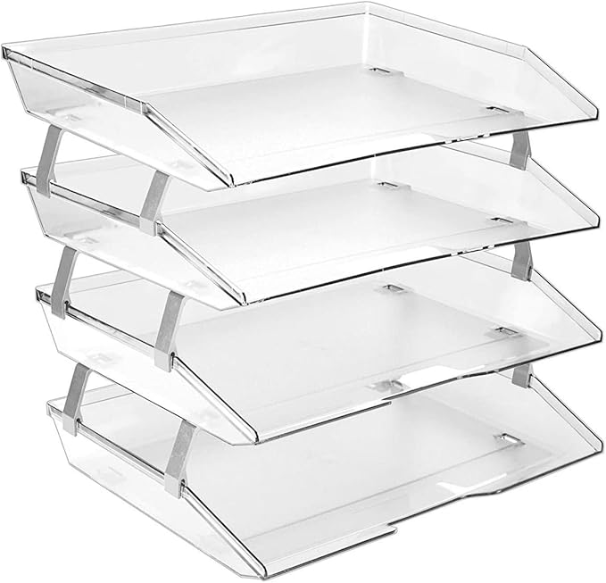 Acrimet Facility 4 Tier Letter Tray, Side Load, Letter Size/A4, Desktop File Organizer, Plastic (Clear Crystal)