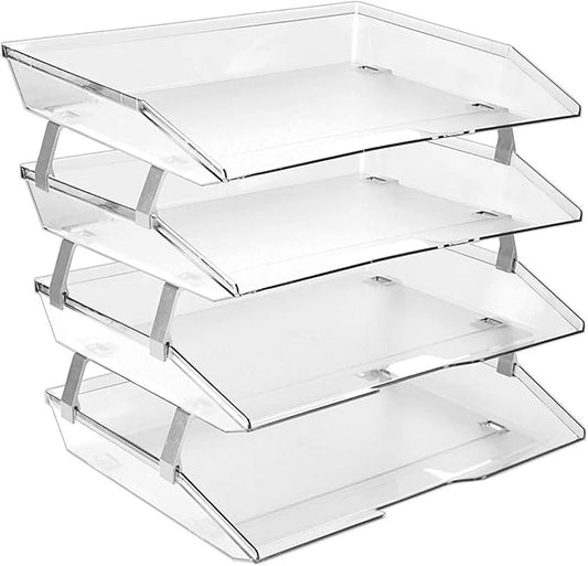 Acrimet Facility 4 Tier Letter Tray, Side Load, Letter Size/A4, Desktop File Organizer, Plastic (Clear Crystal)