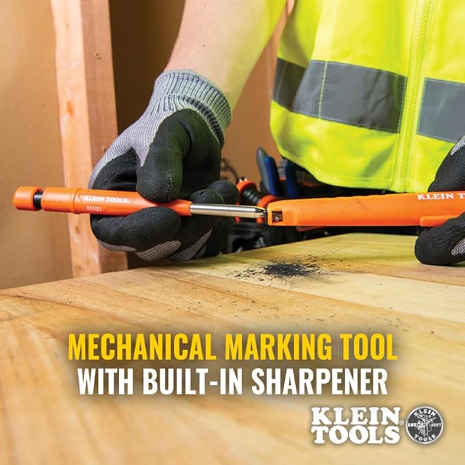 Klein Tools 86501 Skribes 2.8 mm Mechanical Carpenter Pencil with Built-In Sharpener, 4 Refills, and Deep Hole Marking for Woodworking and Construction