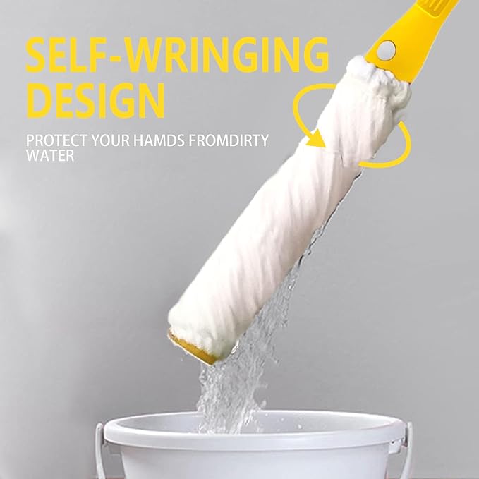 Self-Wringing Mop - Heavy-Duty Wet Mop for Floors | Upgraded 57.5-Inch Long Handle | Ideal for Hardwood, Tile, and Marble Floors