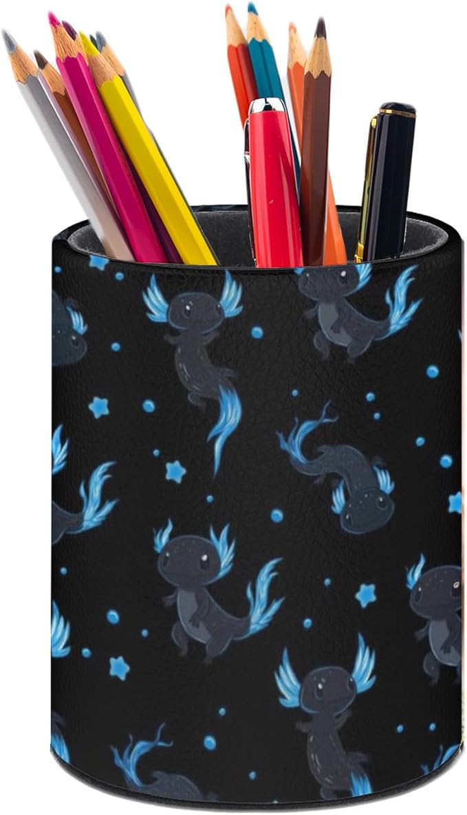 Cute Axolotls Pen Holder Pencil Organizer Cute Pencil Cup Desk Decor Makeup Brush Holder PU Multifunctional Office Suppliesfor Home Classroom School