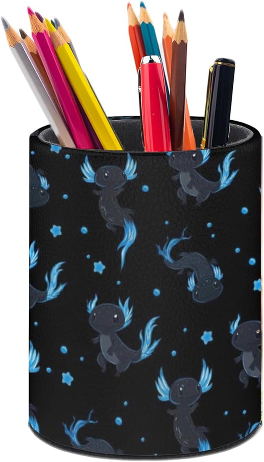 Cute Axolotls Pen Holder Pencil Organizer Cute Pencil Cup Desk Decor Makeup Brush Holder PU Multifunctional Office Suppliesfor Home Classroom School