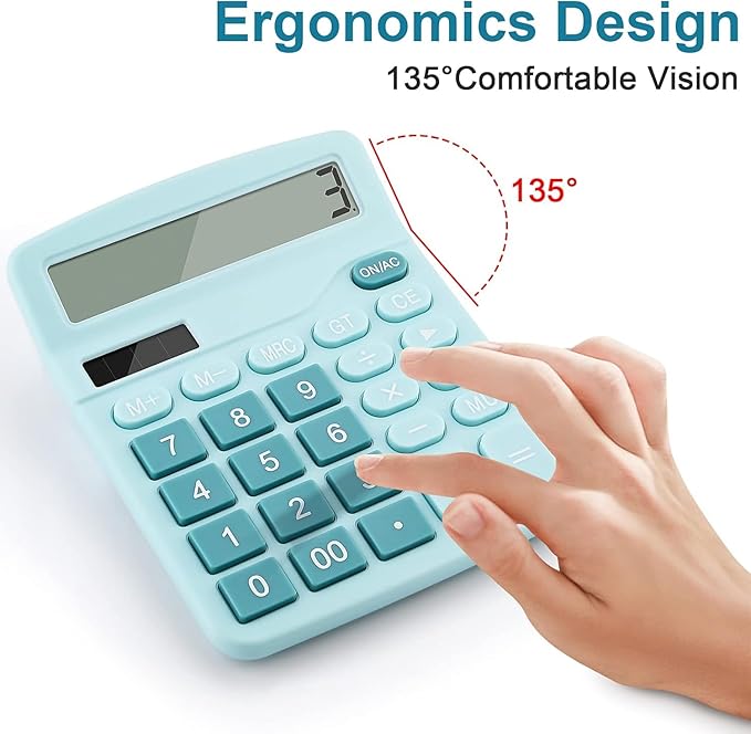 Office Desk Calculator with Solar Power, 12 Digits Large LED Display, Calculators Desktop with Big Buttons, Blue Office Home School Supplies (Blue)