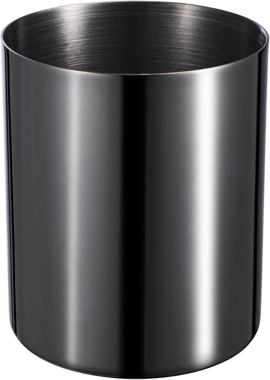 Black Pencil Holder for Desk, Stainless Steel Pencil Cup, Pen Holder Cup, Pen Pot, Vases Flower Pot, Makeup Brush Holder, Desktop Accessory Stationery Organizer