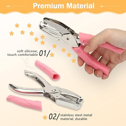 Star-Shape Handheld Hole Paper Punch, Pletpet Heart Hole Punch + Star Hole Punch 1/4 Inch Metal Single Hole Paper Punch, with Soft-Handled for Tags Clothing Ticket