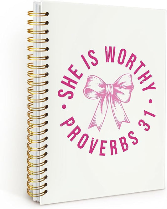 Pink Coquette Bow Christian Spiral Notebook, Proverbs 31 Woman Bible Journaling Notebook, Prayer Journal for Woman, Church Notes Journal, Scripture Hardcover Notebooks 5.5x8.3