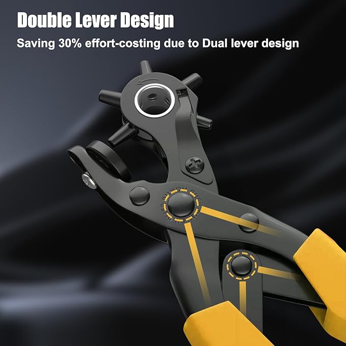 Leather Hole Puncher, Diyife® Full Set Punch Tool Kits for Belt, Watch Band, Shoe, Crafting, Handbag Straps, Fabric, with Extra Punch Plates and Ruler, Multi Hole Sizes Make - Yellow
