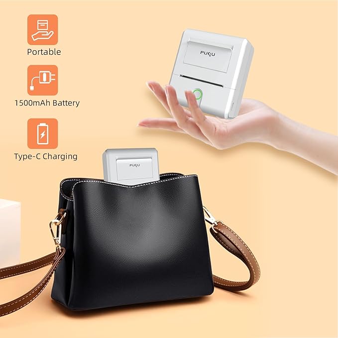 PUQU Q1 Label Maker Machine with 40x30mm Tape, All Free APP with 1000 Icons and 200 Templates, 2 Inch Portable Bluetooth Label Printer for Address, Barcode, Cable, Jewelry, Organizing, Storage, White