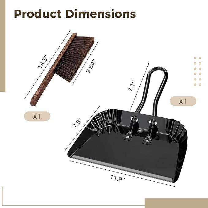 12 inch Stainless Steel Dustpan and Broom Combo, Heavy Duty Household Cleaning Tool, Outdoor Patio