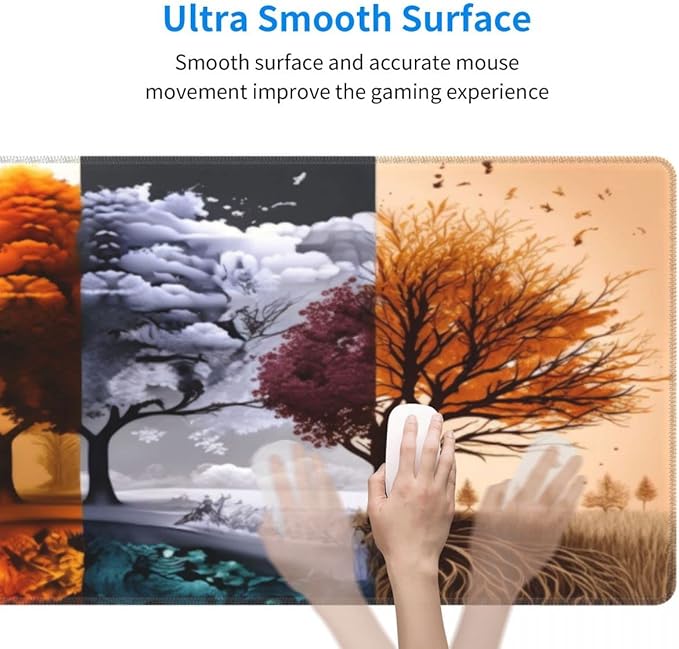 Desk Pad,Office Desk Mat 31.5"×11.8" Large Gaming Mouse Pad,Durable Extended Computer Mouse Pad,Waterproof Thick Big Mouse Pads with Non-Slip Rubber Base Office Home Four Seasons Tree
