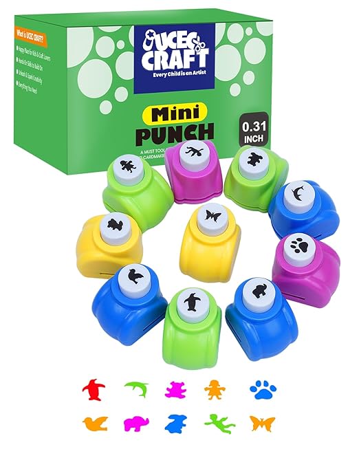 UCEC Paper Punch Shapes for Crafting, 10PCS Animal Shaped Hole Punch Set, Shape Cutters Craft Punches for Paper Crafts, Mini Hole Puncher Kids Adults Nail Art Tag Cards Stamp Scrapbooking Fun