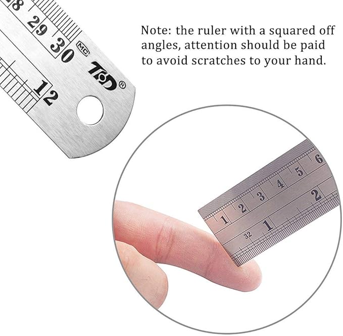 ZZTX Ruler Metal Straight Edge Stainless Steel Ruler 12 Inch Ruler Set Rulers Bulk 12 Pack