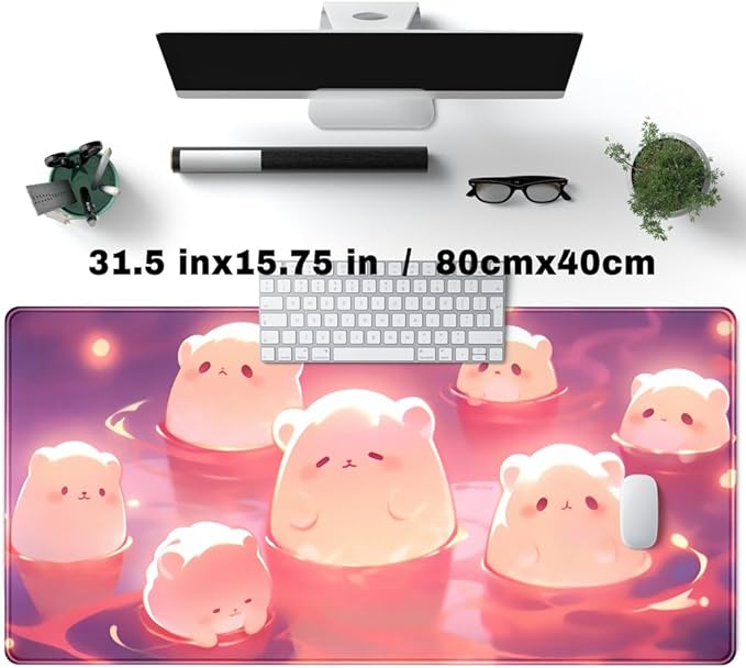 Kawaii Pastel Pink Desk Mat Cute Cat Large Mouse Pad Desk Pad Large Mouse and Keyboard Pad, Kawaii Cat Lover Gifts Mouse Mat XXL Desk Protector Mat, Computer for Desktop Cute Desk Decor 31.5" x 15.7"