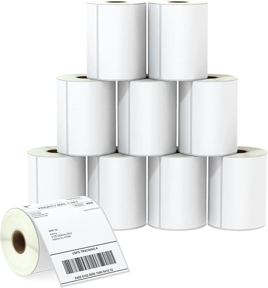 BETCKEY - 4" x 6" (102 mm x 152 mm) Shipping Labels Compatible with Zebra & Rollo Label Printer(not for dymo 4XL), Premium Adhesive & Perforated [10 Rolls, 2500 Labels]