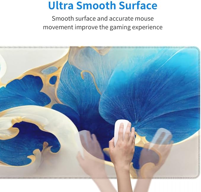 Desk Pad,Office Desk Mat 31.5"×11.8" Large Gaming Mouse Pad,Extended Computer Mouse Pad,Waterproof Thick Big Mouse Pads with Non-Slip Rubber Base Office Home Blue White Marble Flower